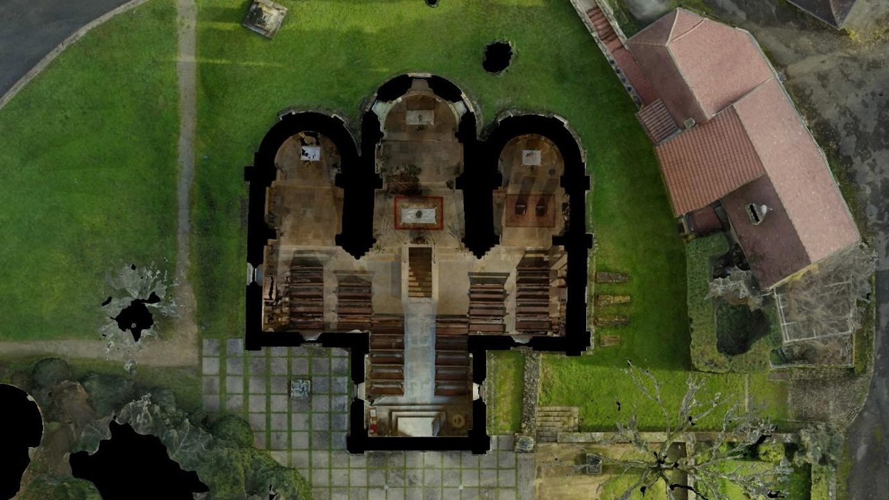 Orthophoto en coupe horizontale de l'église des Arques