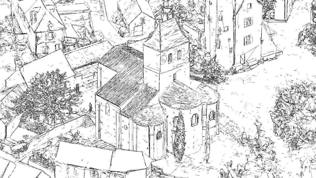 Vue vectorielle de l'église des Arques pour extraction DXF
