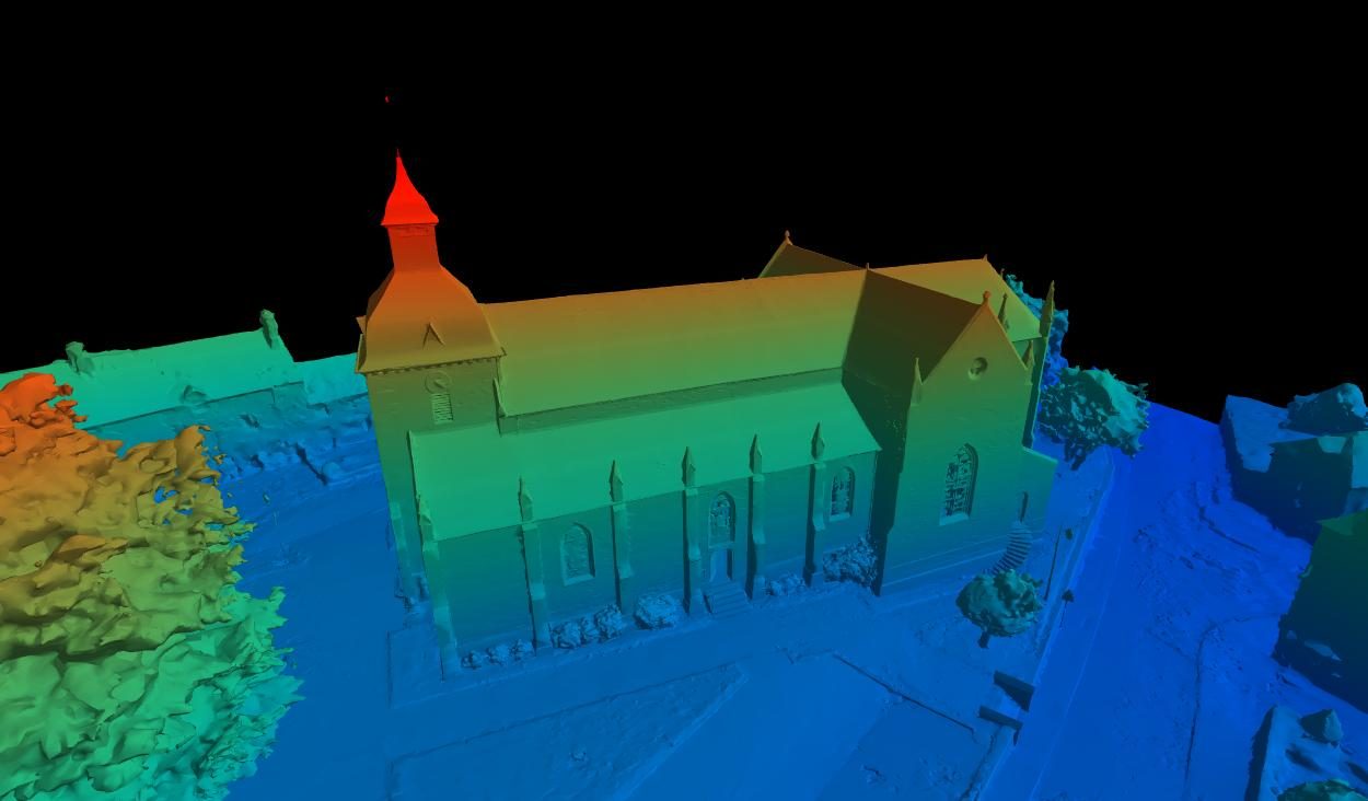 Vue topographique 3D de l'église de Baguer-Morvan